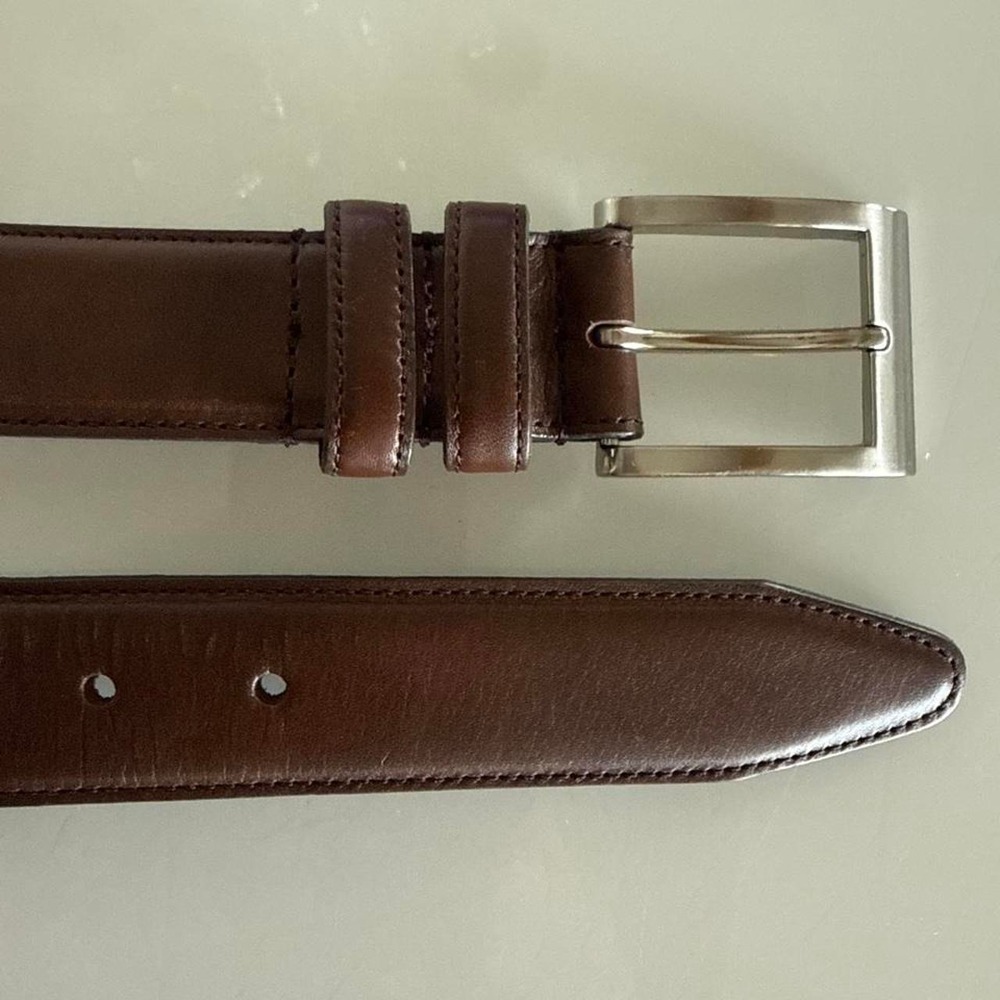 Allen Edmonds Brown leather belt with silver buckle fits 40-44"